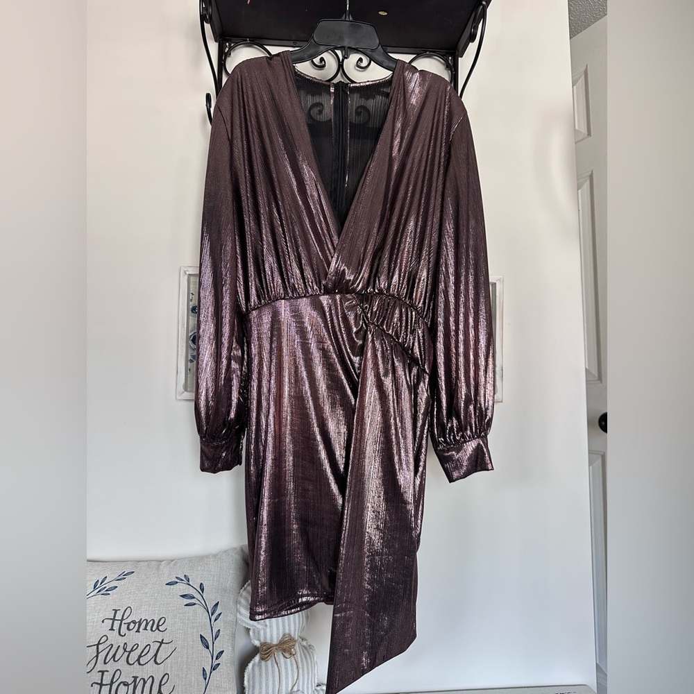 Rose Gold Metallic Faux Wrap Dress